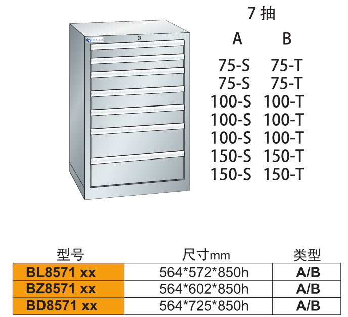 B-8571抽屜式車間用重型工具柜