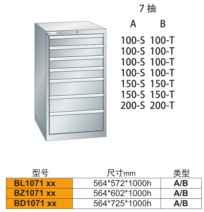 B-1071車(chē)間用重型單導(dǎo)軌工具柜